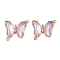 Brass Pave Faceted Glass Connector Charms, Cadmium Free & Nickel Free & Lead Free, Golden Tone Butterfly Links, Plum, 20x22x5mm, Hole: 1.2mm