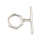 Brass Toggle Clasps, Cadmium Free & Nickel Free & Lead Free, Hexagon, Platinum, Ring: 14x13x1.8mm, Hole: 1.4mm, Bar: 22x3.5x1.5mm, Hole: 1mm