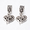 Tibetan Style Alloy European Dangle Charms, Large Hole Pendants, Hollow Heart, Antique Silver, 25mm, Pendant: 14x13.5x3mm, Hole: 4.5mm