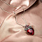 Brass Pave Glass Crown Heart Pendant Necklaces, Alloy Chain Necklaces for Women, Platinum, FireBrick, 17.72 inch(45cm)