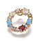 Brass Rhinestone Pendants, with Cubic Zirconia, Letter, Golden, Colorful, Letter.O, 19x16x3mm, Hole: 2.5x4mm