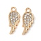 Alloy Crystal Rhinestone Pendants, Rack Plating, Cadmium Free & Nickel Free & Lead Free, Wing, Golden, 18.5x7.5x1.5mm, Hole: 1.8mm