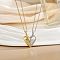 2Pcs Brass Micro Pave Clear Cubic Zirconia Magnetic Pendant Necklaces with 304 Stainless Steel Cable Chain, Platinum & Golden, Heart, 17.72 inch(45cm)