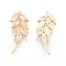 Brass Pave Cubic Zirconia Pendants, with Acrylic, Cadmium Free & Nickel Free & Lead Free, Leaf, Real 18K Gold Plated, Clear, 27x11x3mm, Hole: 1mm