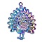 Alloy Pendant, Peacock, Rainbow Color, 29x22mm