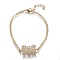 Brass Micro Pave Clear Cubic Zirconia Link Bracelets, with 304 Stainless Steel Cable Chains, Family, Golden, 7-1/8 inch(18.2cm)