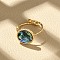 Flat Round 304 Stainless Steel Paua Shell Cuff Rings for Women, Ion Plating(IP), Real 18K Gold Plated, 12mm, Inner Diameter: Adjustable