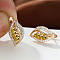 Leaf Brass Micro Pave Cubic Zirconia Hoop Earrings, with Rhinestone, Golden, Citrine, 17x10mm