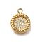 Ion Plating(IP) 304 Stainless Steel Rhinestone Pendants, Flat Round Charms, Real 14K Gold Plated, 12x9.5x2mm, Hole: 1.4mm