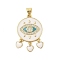 Rack Plating Brass Micro Pave Cubic Zirconia Pendants, with Enamel, Long-Lasting Plated, Lead Free & Cadmium Free, Flat Round with Evil Eye & Heart, Real 18K Gold Plated, 32x17.5x2mm, Hole: 5x3.5mm