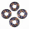 Printed Wood Pendants, Donut with Cat Pattern, Marine Blue, 45x5mm, Hole: 1.6mm