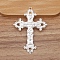 Alloy Big Pendants, Cross with Flower, Silver, 74x52mm
