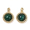 Brass with Gemstone Pendants, Flat Round, 20.5x17x6.5mm, Hole: 4x2mm