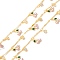 Brass Bar Link Chains, with Enamel Cherry & Glass Flat Round Charm, Soldered, with Spool, Lead Free & Cadmium Free, Golden, Pearl Pink, Link: 2.5x4x0.5mm