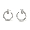 Rack Plating Brass Micro Pave Clear Cubic Zirconia Stud Earrings for Women, Cadmium Free & Lead Free, Long-Lasting Plated, Ring with Nail Charm, Platinum, 12.5x11mm