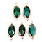 Glass Links Connectors, with Light Gold Tone Brass Findings, Cadmium Free & Nickel Free & Lead Free, Faceted Horse Eye, Green, 21x9x4mm, Hole: 1.2mm