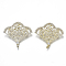Brass Micro Pave Clear Cubic Zirconia Brooch Findings, For Half Drilled Beads, Fan, Nickel Free, Real 18K Gold Plated, 43x44mm, Hole: 4x2.5mm, Pin: 0.9mm