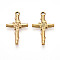 304 Stainless Steel Pendants, Ion Plating(IP), Cross with Rose Charms, Real 18K Gold Plated, 21x13x2mm, Hole: 1mm