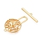 Brass Toggle Clasps, Cadmium Free & Nickel Free & Lead Free, Flat Round, Real 18K Gold Plated, 24x15x6mm, Hole: 1.2mm, Bar: 3.5x20.5x1.5mm, Hole: 1.2mm, Pin: 1mm