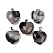 Dyed Natural Banded Agate Pendants, Heart Charms with 201 Stainless Steel Bails, Stainless Steel Color, Black, 22~23x20~21x9~10mm, Hole: 6x3mm