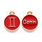 Alloy Enamel Pendants, Cadmium Free & Lead Free, Flat Round with Constellation, Light Gold, Red, Gemini, 22x18x2mm, Hole: 1.5mm
