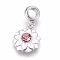 304 Stainless Steel European Dangle Charms, Large Hole Pendants, with Enamel and Rhinestone, Flower, White, Stainless Steel Color, 25mm, Hole: 4mm, Pendant: 15x12.5x4mm