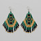Handmade Chinese Style Glass Seed Beads Hexagon Pattern Tassel Dangle Earrings, Platinum, Green, 80x45mm