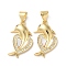 Brass Micro Pave Clear Cubic Zirconia Pendants, Cadmium Free & Lead Free, with Shell, Real 18K Gold Plated, Heart, Dolphin, 20.5x13x3.5mm, Hole: 5x3.5mm