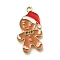 Christmas Theme Alloy Enamel Pendants, Gingerbread Man Charm, Light Gold, Hat, 27x14.5x2mm, Hole: 1.8mm