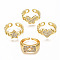 Brass Micro Pave Clear Cubic Zirconia Cuff Rings, Open Rings, Nickel Free, Curb Chain, Mixed Shapes, Real 16K Gold Plated, US Size 6 1/2~US Size 7 1/2(16.9~17.7mm)