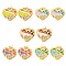 Heart Real 18K Gold Plated Brass Stud Earrings, with Enamel and Clear Cubic Zirconia, Mixed Color, 12.5x14mm