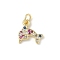 Brass Micro Pave Cubic Zirconia Charms, Cadmium Free & Lead Free, Real 18K Gold Plated, with Jump Ring, Dolphin, 11.5x11.5x2mm, Hole: 3mm
