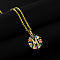 Brass Pave Colorful Cubic Zirconia Initial Ring Pendant Necklaces, 304 Stainless Steel Cable Chain Necklaces, Golden, Letter M, 17.72 inch(45cm)