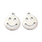 Brass Pendants, Long-Lasting Plated, Flat Round with Smiling Face, Real Platinum Plated, 13x11x1mm, Hole: 1.2mm