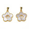 Natural Shell Pendants, with Real 18K Gold Plated Brass Findings, Nickel Free, Flower, Creamy White, 17x15x2mm, Hole: 2.5x4mm