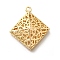 Brass Pendants, Cadmium Free & Nickel Free & Lead Free, Rhombus, Hollow, Real 18K Gold Plated, 36x32x10mm, Hole: 2mm