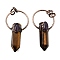 Natural Tiger Eye Faceted Pointed Bullet Big Pendants, with Brass Ring, Red Copper, 52.5~55x27~29x14~15.5mm, Hole: 6mm