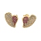 Brass Pave Cubic Zirconia Stud Earrings, Heart, Left and Right, Real 16K Gold Plated, 13x13mm
