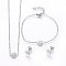 Tarnish Resistant 304 Stainless Steel Jewelry Sets, Pendant Necklaces & Stud Earrings & Bracelets, Snowflake, Stainless Steel Color, 16.54 inch(42cm), 7-1/8 inch(18cm), 10.5x9x1mm, Pin: 0.8mm