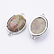 Brass Natural Unakite Links connectors, Oval, Platinum, 15x26x5.5~7mm, Hole: 1.5~2mm