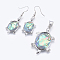 Abalone Shell/Paua ShellJewelry Sets, Dangle Earrings and Pendants, with Brass Findings, Tortoise, Platinum, 46x26.5x3mm, hole: 5x8mm, 48mm, Pin: 0.7mm