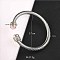 Adjustable C-shaped 304 Stainless Steel Twist Open Cuff Bracelets with Natural Rose Quartz, Stainless Steel Color