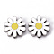 304 Stainless Steel Enamel Beads, Daisy, White, Stainless Steel Color, 17x17x3.5mm, Hole: 1.6mm