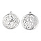 Non-Tarnish 201 Stainless Steel Pendants, Flat Round with Mushroom Charm, Stainless Steel Color, 29x25x3mm, Hole: 1.8mm