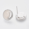 Brass Stud Earring Findings, with Enamel and Loop, Flat Round with Moon, Real Platinum Plated, Nickel Free, Bisque, 14x4mm, Hole: 1mm, Pin: 1mm