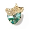 Real 18K Gold Plated Rack Plating Brass Micro Pave Clear Cubic Zirconia Pendants, with Glass, Long-Lasting Plated, Cadmium Free & Lead Free, Leaf with Heart Charm, Medium Aquamarine, 19x15.5x10mm, Hole: 3x2mm