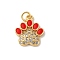 Brass Micro Pave Clear Cubic Zirconia & Enamel Pendants, Cat Paw Print, with Jump Ring, Cadmium Free & Lead Free, Rack Plating, Long-Lasting Plated, Real 18K Gold Plated, Red, 16x14x2mm, Hole: 3.5mm