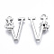 Brass Pendants, with Rhinestones, Cadmium Free & Nickel Free & Lead Free, Alphabet, Platinum, Letter.V, 17x12x2.5mm, Hole: 1mm