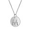 Non-Tarnish 201 Stainless Steel Initial Pendants Necklaces, with Cable Chains, Flat Round with Letter, Stainless Steel Color, Letter.M, 16.3 inch(40cm), 1mm
