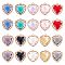 20Pcs 10 Colors Glass Pendants, with Brass Open Back Settings, Faceted, Heart, Light Gold, Mixed Color, 18x16~17x5.5mm, Hole: 1.2mm, 2pcs/color